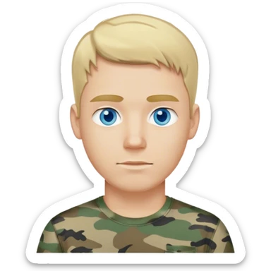 Blonde hair blue eyed white guy in casual camouflage T shirt  sticker