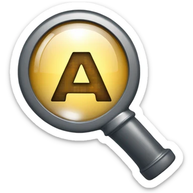 a magnifying glass. Inside the circular lens a pixelated letter 'A' sticker