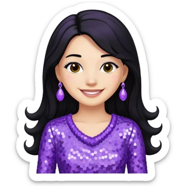 Esther from The Bible with long black hair, lavender sequin outfit sticker