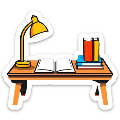 study desk with lamp and books sticker