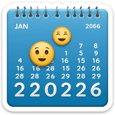 January calendar flat emojy style just writte Jan 2026. More flat style Just JAN 2026 should be on it sticker