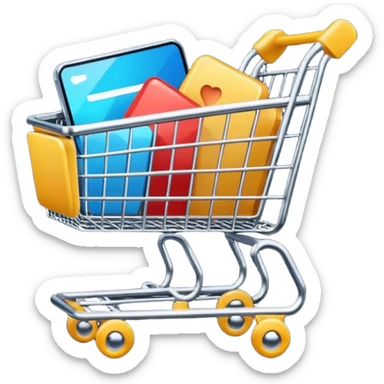 Digital shopping cart filled with online products, clean minimal UI design, smooth motion graphics animation, floating icons, modern style, dark background, cinematic lighting, seamless loop. sticker
