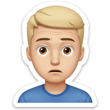 make an emoji of a (young person it has to be like very very confused, disgusted, make the eyebrows very expressive, make the face like he was asking a quiesfion and not getting the answer he wants, male his face TIRED sticker