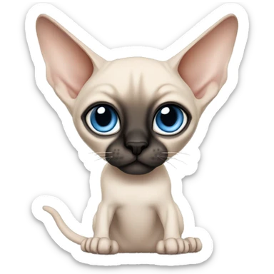 Siamese Sphynx  cat with blue eyes, full body, black nose ears and tail sticker