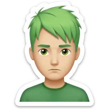 Man with Green Ponytail – green tied hair, calm serious face. sticker