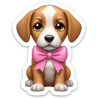 puppy wearing pink bow sticker