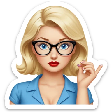 Blonde hair, blue eyed, wearing glasses 50's style pinup looking hot and bothered  sticker