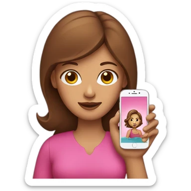 Brown-hair Women hold pink smartphone sticker