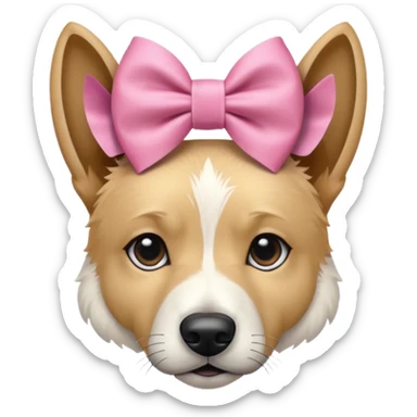 A pink ribbon bow on a white malinois head sticker