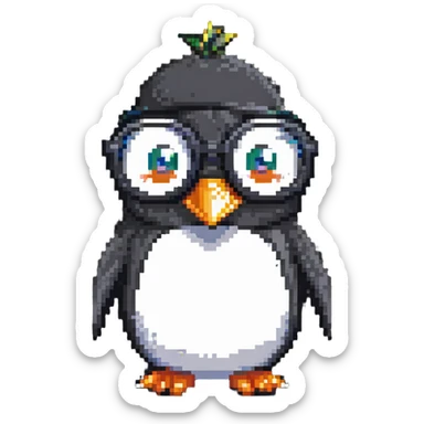 cute penguin head with round glasses, smart looking sticker
