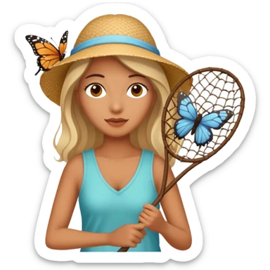 woman holding butterfly net sticker