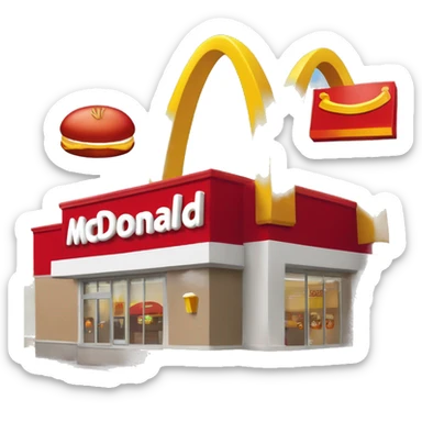 “McDonald’s store with the iconic golden arches, a red and yellow color scheme, and a simple, recognizable design that captures the essence of a fast food restaurant.” sticker