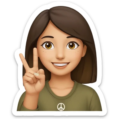 smiling girl with peace sign\ sticker