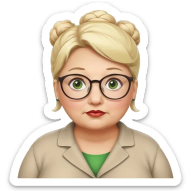 older teacher a little overweight with blonde bun green eyes and glasses full lips sticker