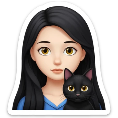Long hair girl with black cat sticker