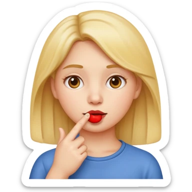 apple style emoji of a girl with a finger in her mouth, thoughtful look sticker