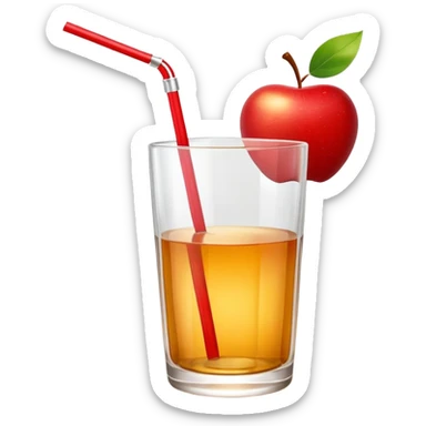 Apple juice in large glass with starw and apple at the side  sticker
