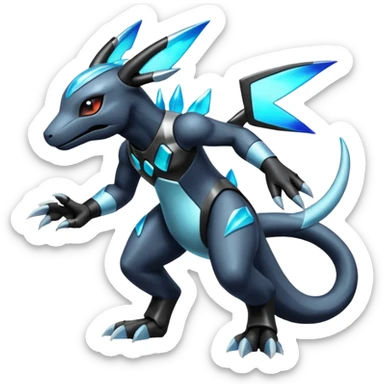 Shiny Futuristic Dusknoir-Salandit-Glaceon-Fakémon-hybrid-creature (full body)  sticker