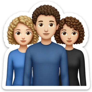 Throuple with two women with curly short hair, man with short brown hair, one woman taller than the others sticker