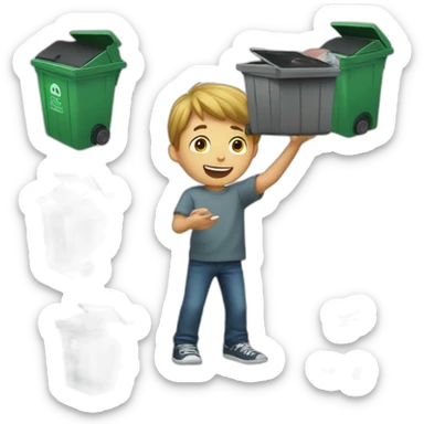 boy throwing laptop in trashbin sticker