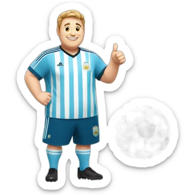 obese white man play soccer. argentina uniform. Thumbs up  sticker