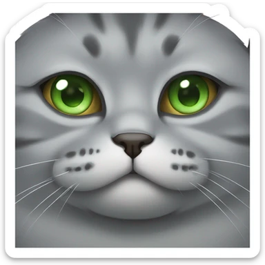 Fat grey cat with green eyes ask for food sticker