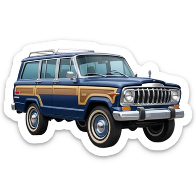 vintage navy blue jeep wagoneer suv (the hood turned to the right) sticker