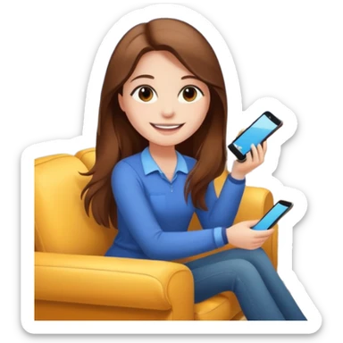 beautiful girl with long brown hair constructing new lounge room area with flat screen tv and couch sticker