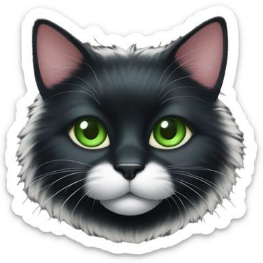 Fluffy black cat with white chest and green eye sticker