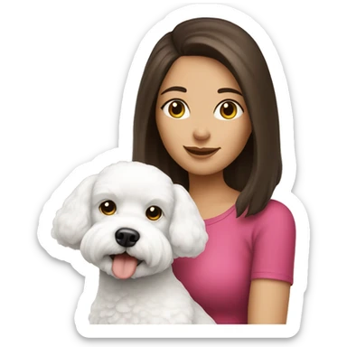 Brunette girl with a cute bichon dog  sticker