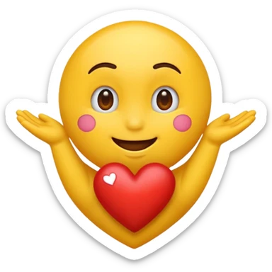 emoji redondo marillo feliz haciendo un corazón con sus manos sticker