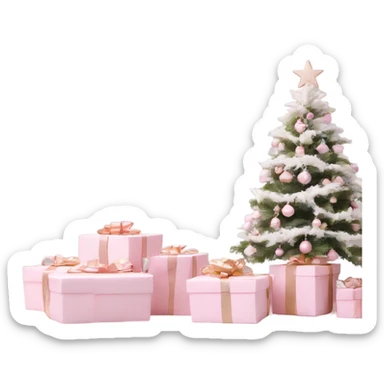 Light pink Christmas gifts under a white Christmas tree  sticker