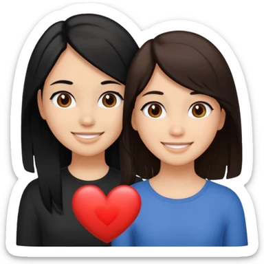 2 girls that have a heart one hair black the other brown  ( brown abd black) long hair one of them other short sticker