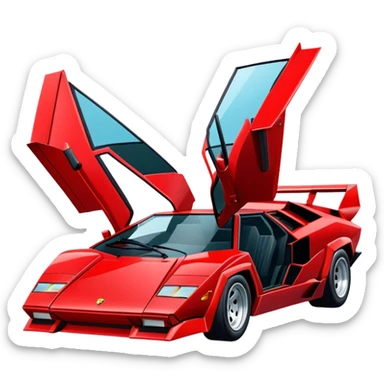 Red Lamborghini Countach sports car, iconic 80s supercar with angular design and scissor doors sticker