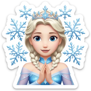 Cinematic Elegant Elsa Portrait Emoji, Standing gracefully with snowflakes forming in her hands, a soft yet confident smile, frosty shimmer surrounding her, a queen in perfect icy splendor! sticker