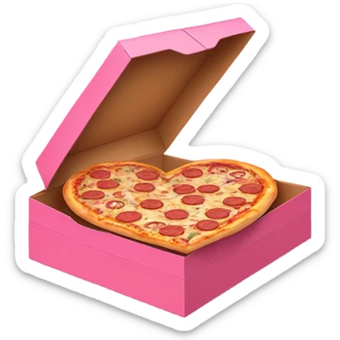 Realistic heart shaped pizza sitting flat in an open top pink pizza box. sticker