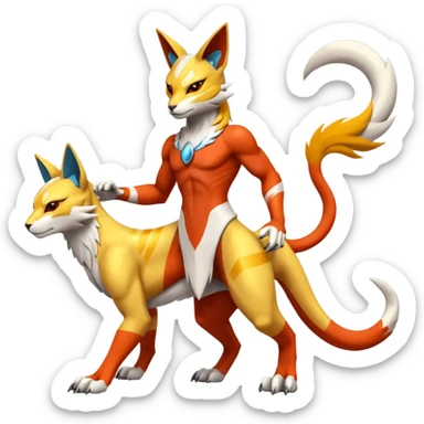Latias-Koraidon-Renamon-Zeraora-Bastet-Fakémon-fusion-creature, full body sticker