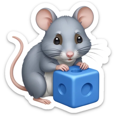 raton gris comiendo bloque azul sticker