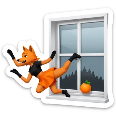 Orange and black wolf kicking a  little girl out the window  sticker