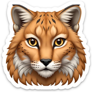 Cinematic-Noble realistic-Lynx-Portrait-Emoji – Poised and regal, with a strong, agile build and a strikingly patterned fur of warm tawny fur accented by bold black ear tufts, deep-set, intelligent amber eyes, simplified yet sharp and sophisticated. zoomed out to show shoulders sticker
