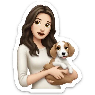 Pretty brunette pale woman holding puppy sticker