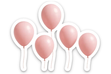 5 palloncini rosa fluttuano in aria isolati su sfondo bianco, iperrealistico 4k sticker