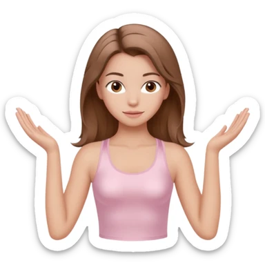 brown hair girl wearing light pink pilates clothes, silk beautiful medium hair and brown eyes sticker