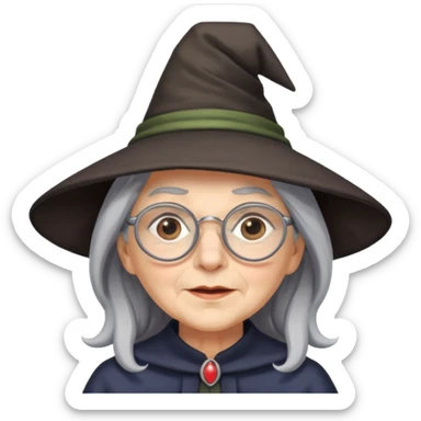 old witch with grey hair and glasses sticker
