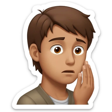 a man with brown hair staying in profile with anxiety and begging face sticker