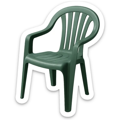 green molded plastic lawn chair, arched top, five vertical back slats, classic outdoor style, slightly angled perspective sticker