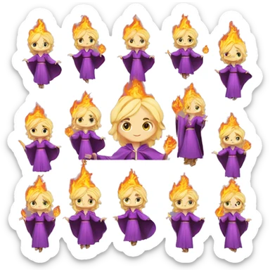female blonde elf wizard wearing purple robes casts fireball sticker