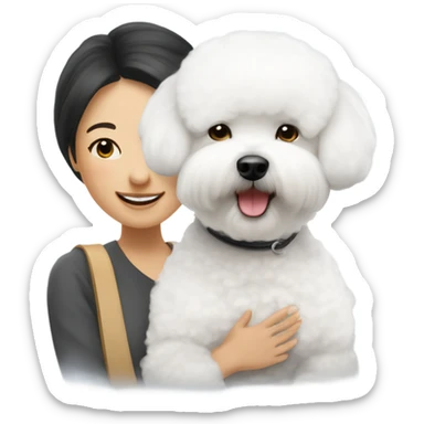 A cute and happy bichon frise with an Asian woman  sticker
