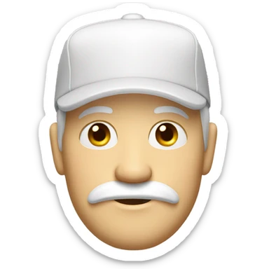 Big white man with blonde mustache and red cap sticker