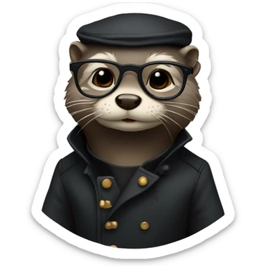 Otter wearing long black trenchcoat and neo glasses sticker